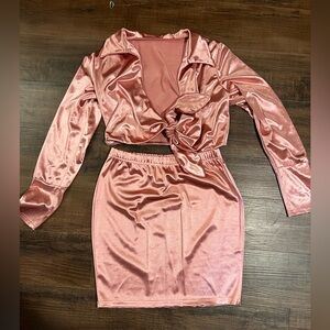 Light pink satin skirt set